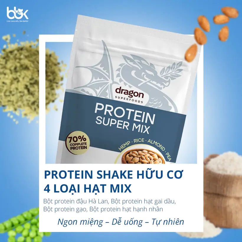 Bột protein hỗn hợp 4 hạt hữu cơ Dragon Superfoods 500g
